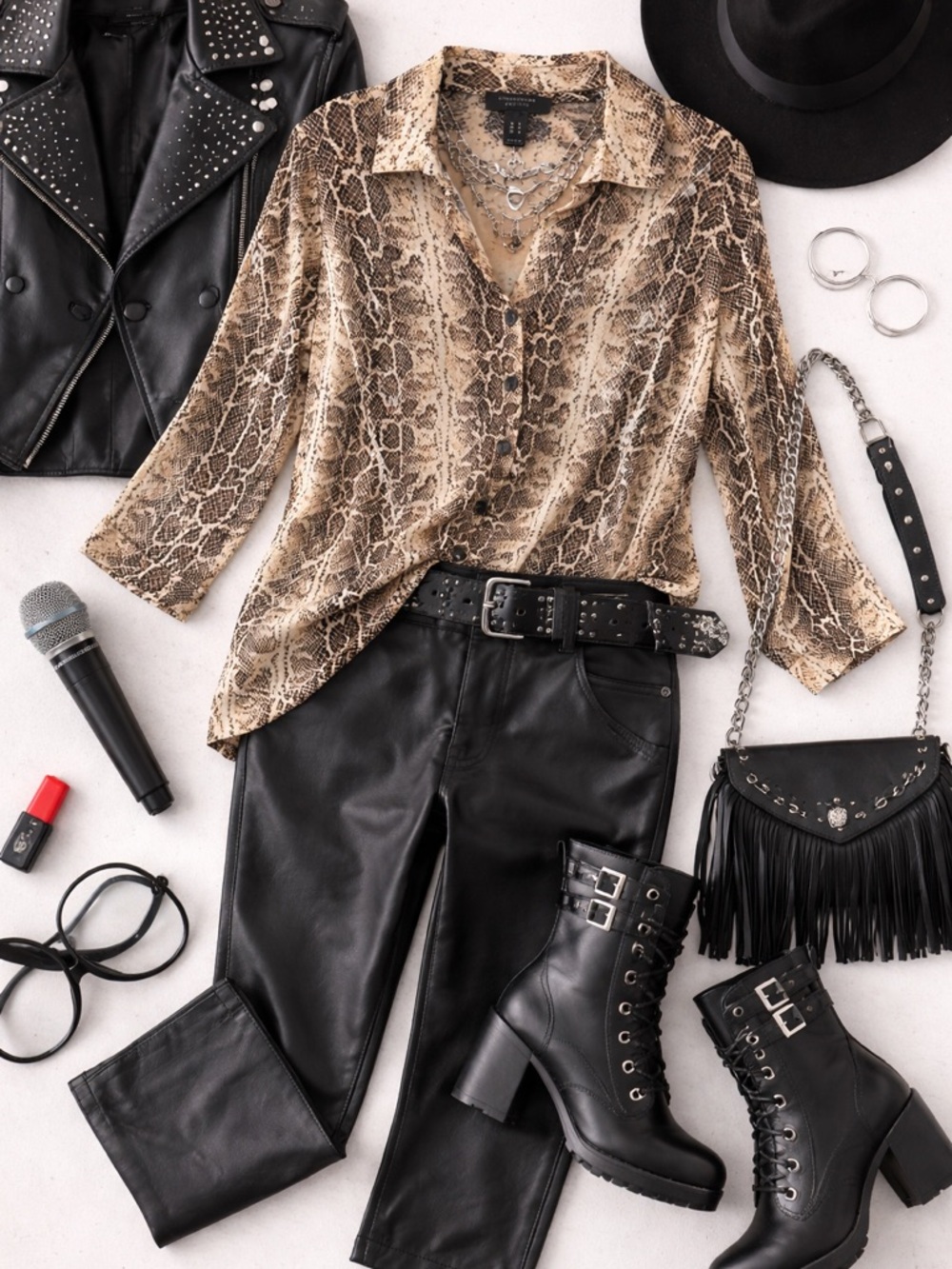 Streetwear Society snake print snakeskin button down shirt top blouse sm…
